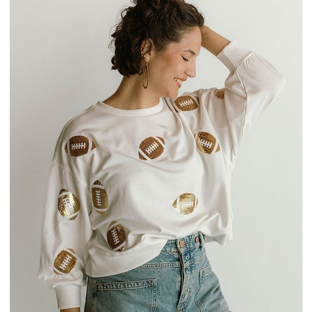 NWT Mary Square Millie Sequin Footballs Sweatshirt XL